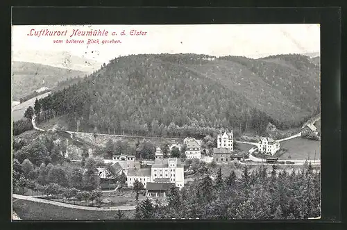 AK Neumühle / Elster, Gesamtansicht vom heiteren Blick gesehen