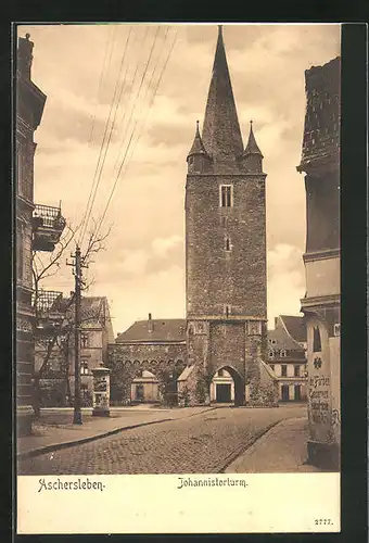 AK Aschersleben, Johannestorturm und Litfasssäule