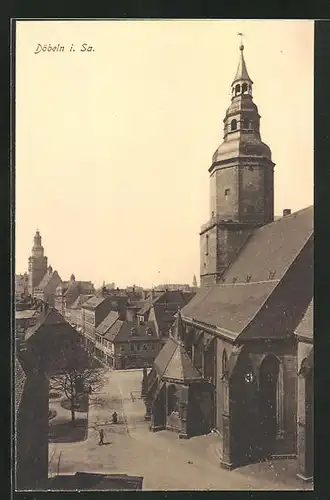 AK Döbeln i. Sa., Teilansicht mit Kirchturm