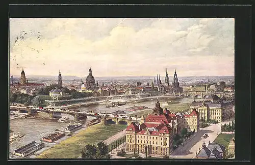 AK Dresden-Neustadt, Altstadt mit Ministerien aus dem Zeppelin gesehen