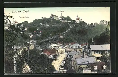 AK Dresden-Loschwitz, Gesamtansicht mit Drahtseilbahn und Hotel Louisenhof