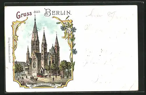 Lithographie Berlin-Charlottenburg, Kaiser Wilhelm Gedächtnis-Kirche