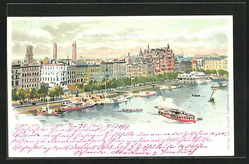 Lithographie Hamburg-Neustadt, Blick auf den Alten Jungfernstieg