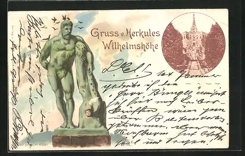 Lithographie Kassel, Herkules-Denkmal und Wilhelmshöhe