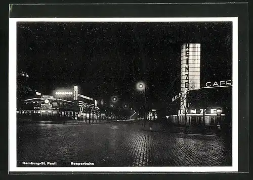 AK Hamburg-St. Pauli, Repperbahn in der Nacht