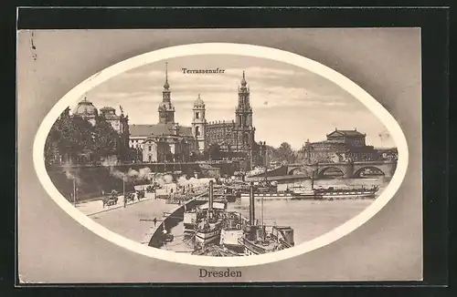 AK Dresden, Terrassenufer mit Dampfer