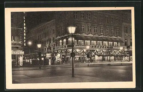 AK Berlin, Unter den Linden, Ecke Friedrichstrasse in der Nacht