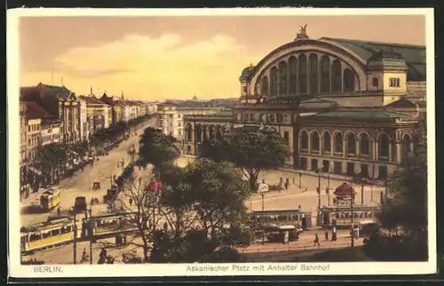 AK Berlin-Kreuzberg, Askanischer Platz mit Anhalter Bahnhof am frühen Abend