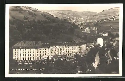 AK Skt. Joachimstal, Palace Hotel aus der Vogelschau