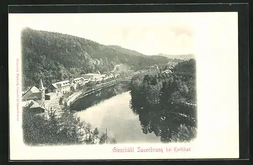 AK Giesshübl-Sauerbrunn bei Karlsbad, Fluss mit Promenadenansicht