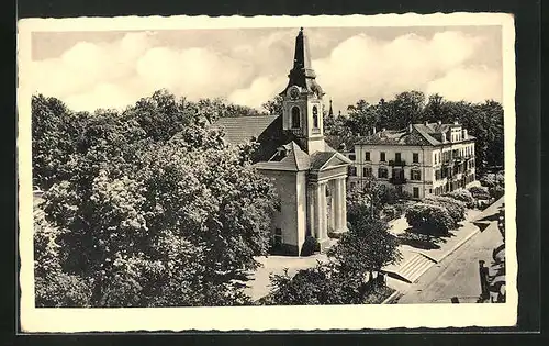 AK Franzensbad, Hotel Kreuz mit kathol. Kirche