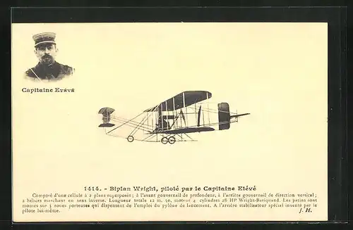 AK Biplan Wright, piloté par le Capitaine Etévé, Doppeldecker-Flugzeug in der Luft