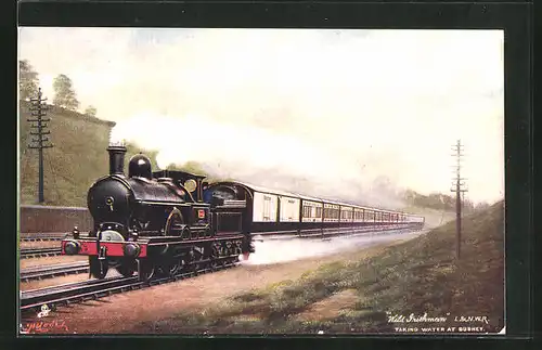 AK Wild Irishman taking water at Bushey, englische Eisenbahn