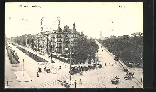 AK Berlin-Charlottenburg, Strassenbahn am Knie