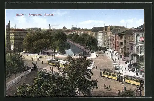 AK Berlin-Tiergarten, Potsdamer Brücke aus der Vogelschau, Strassenbahn