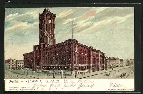 Lithographie Berlin, Königstrasse, Blick zum Rathaus
