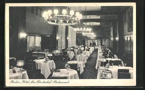 AK Berlin-Tiergarten, Hotel Der Fürstenhof, Restaurant