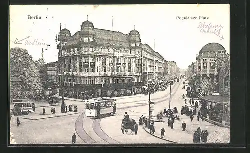 AK Berlin-Tiergarten, Potsdamer Platz mit Strassenbahn