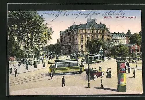 AK Berlin-Tiergarten, Strassenbahn am Potsdamer Platz