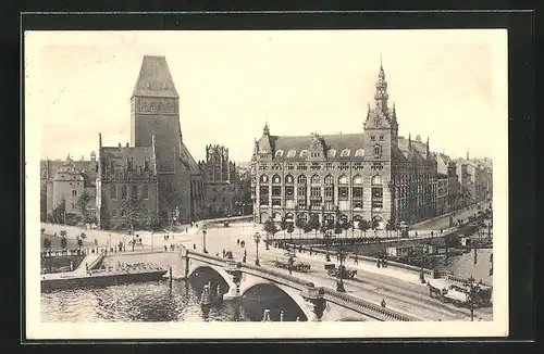 AK Berlin, Märkischer Platz, Waisenbrücke und Märkisches Museum