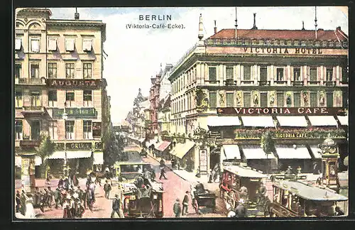 AK Berlin, Unter den Linden, Blick in die Friedrichstrasse, Victoria Café