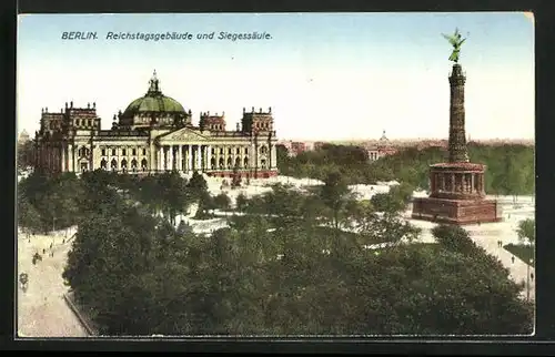 AK Berlin-Tiergarten, Siegessäule und Reichstagsgebäude