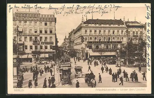 AK Berlin, Friedrichstrasse, Ecke Unter den Linden mit Victoria Café