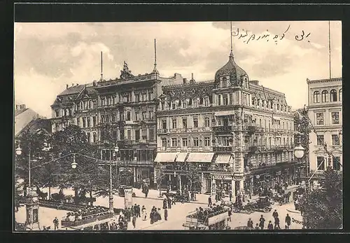 AK Berlin, Unter den Linden, Ecke Friedrichstrasse, mit Hotel Bauer