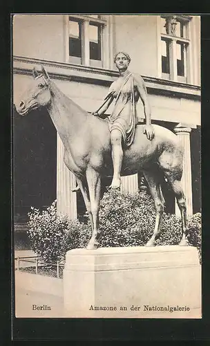 AK Berlin, Standbild Amazone zu Pferd an der Nationalgalerie