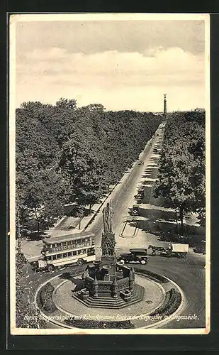 AK Berlin-Tiergarten, Skagerrakplatz mit Rolandbrunnen, Blick in die Siegesallee mit Siegessäule