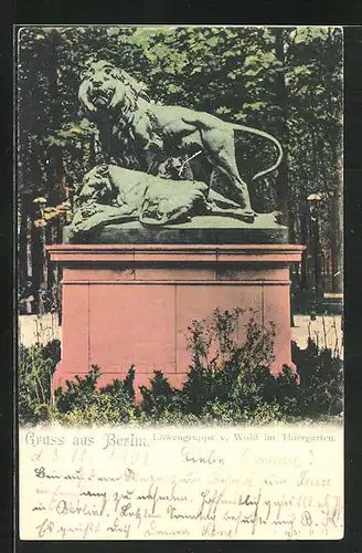 AK Berlin-Tiergarten, Denkmal Löwengruppe v. Wolff