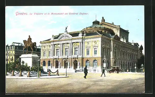 AK Genève, Le Théatre et le Monument du Général Dufour