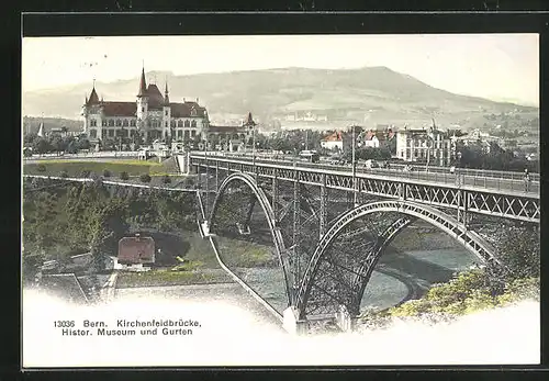 AK Bern, Kirchenfeldbrücke, Historisches Museum und Gurten