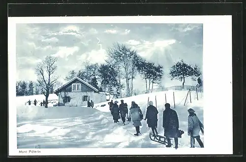 AK Mont Pélerin, Spaziergänger im Schnee
