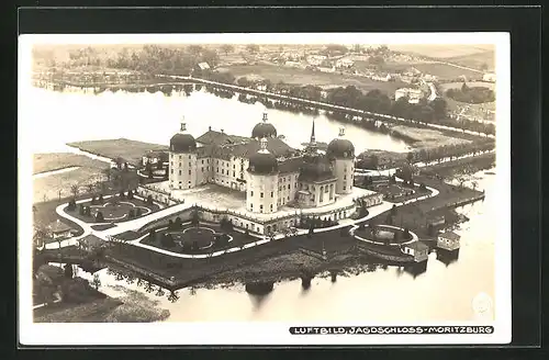 Foto-AK Walter Hahn, Dresden, Nr. 5614: Moritzburg i. Sa., Jagdschloss, Luftbild