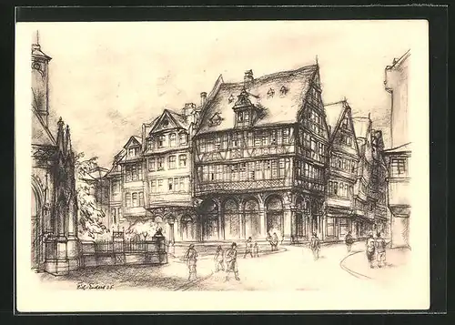 Künstler-AK Alt-Frankfurt, Goldene Waage