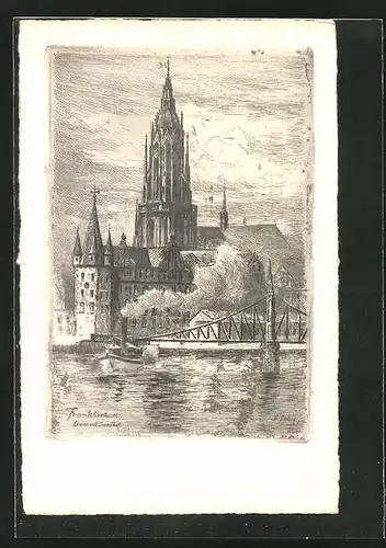 Künstler-AK Alt-Frankfurt, Dom mit Saalhof