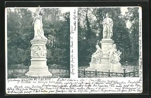 AK Berlin-Tiergarten, Denkmal der Königin Luise und Goethe-Denkmal