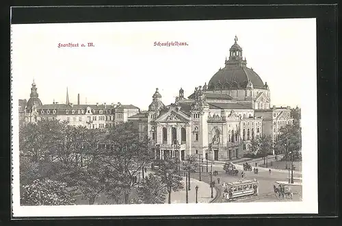AK Frankfurt, Strassenbahnverkehr vor dem Schauspielhaus