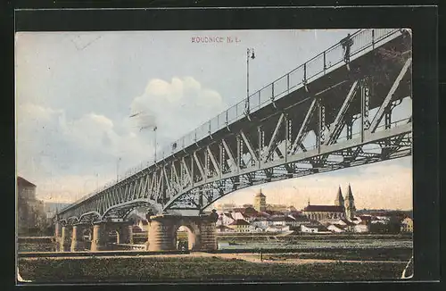 AK Roudnice n. Lab., an der Flussbrücke