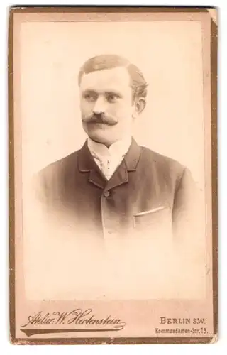 Fotografie W. Hertenstein, Berlin-SW, Kommandanten-Strasse 15, Portrait modisch gekleideter Herr mit Moustache