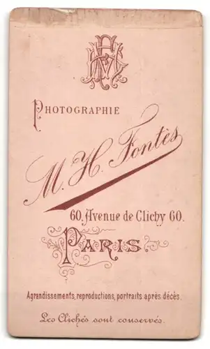 Fotografie M. H. Fontès, Paris, Avenue de Clichy 60, Brustportrait junge Dame im modischen Kleid