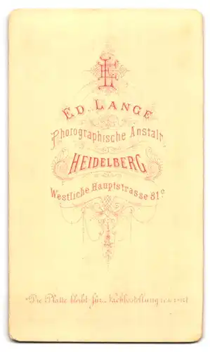 Fotografie Ed. Lange, Heidelberg, Westliche Hauptstrasse 81 c, Portrait junge Dame mit Kragenbrosche und Medaillon