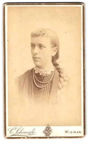 Fotografie C. Schmidt, Wismar, Portrait junge Dame mit Flechtzopf