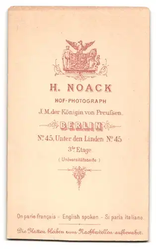 Fotografie H. Noack, Berlin, Unter den Linden 45, Portrait junge Dame mit hochgestecktem Haar