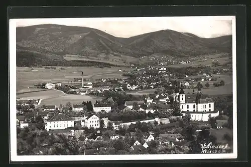 AK Haindorf / Hejnice, Ortspartie mit Kirche und Gebirge