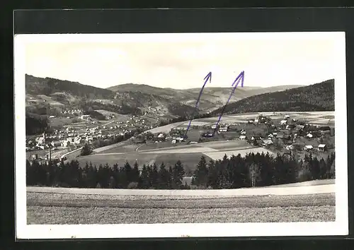 AK Velké Hamry, Panorama mit Berglandschaft