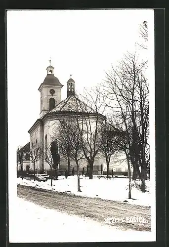 AK Stezery, Kostel, Kirche im Winter