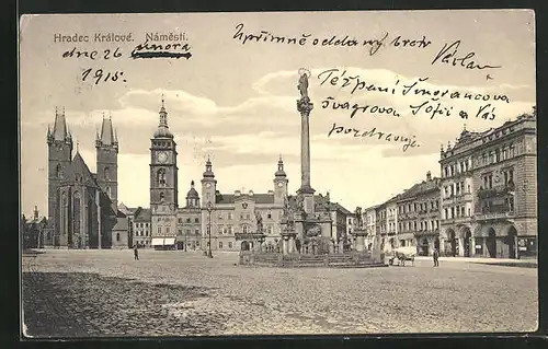 AK Königgrätz / Hradec Kralove, Námesti, Marktplatz mit Mariensäule