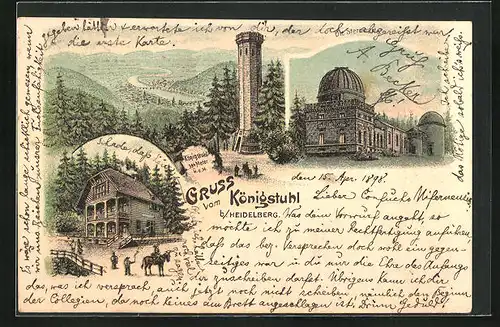 Lithographie Heidelberg, Gasthaus Königstuhl, Die Sternwarte